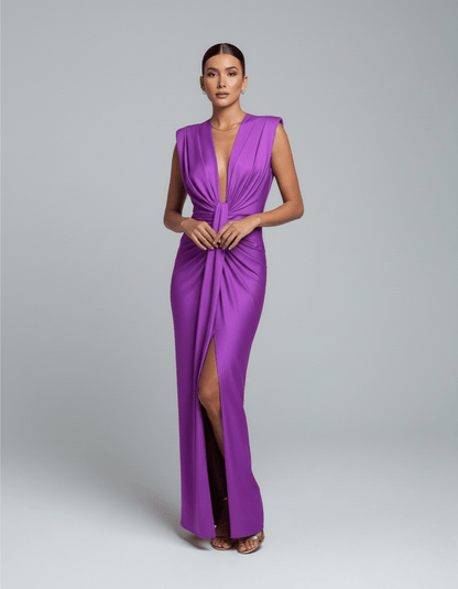 Dames Maxi Jurk Met Diepe V Hals En Split