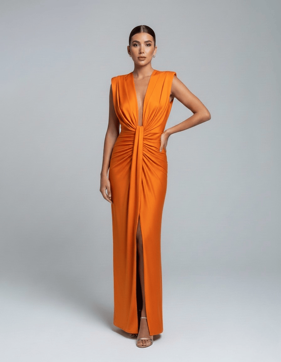 Dames Maxi Jurk Met Diepe V Hals En Split