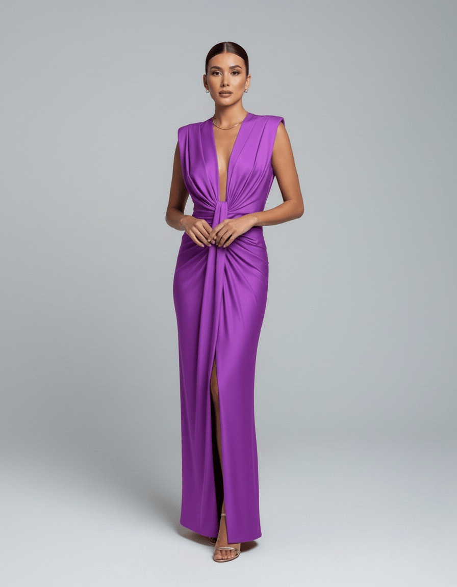 Dames Maxi Jurk Met Diepe V Hals En Split