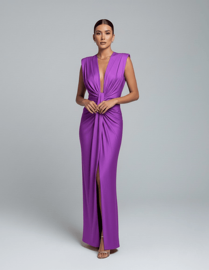 Dames Maxi Jurk Met Diepe V Hals En Split