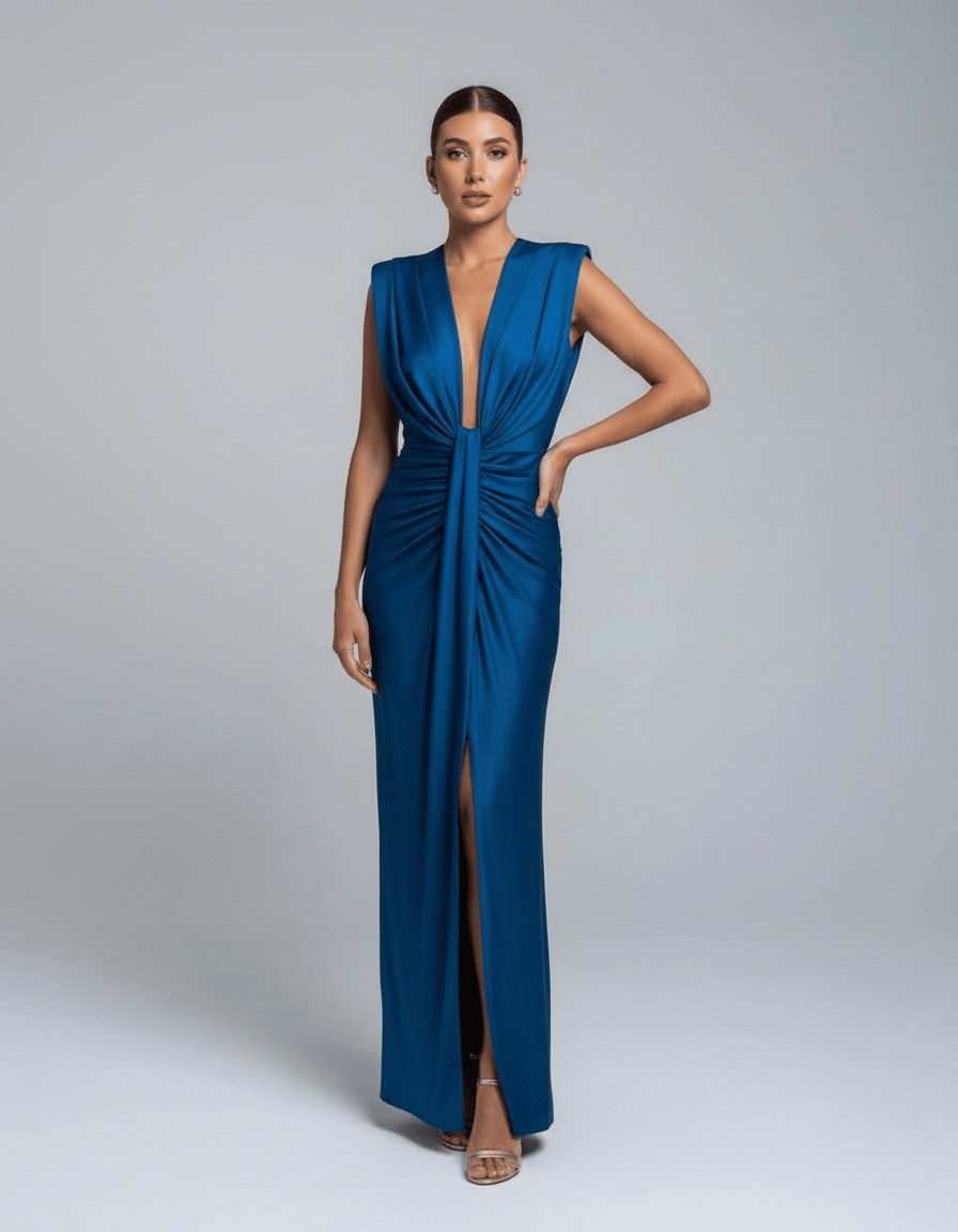 Dames Maxi Jurk Met Diepe V Hals En Split