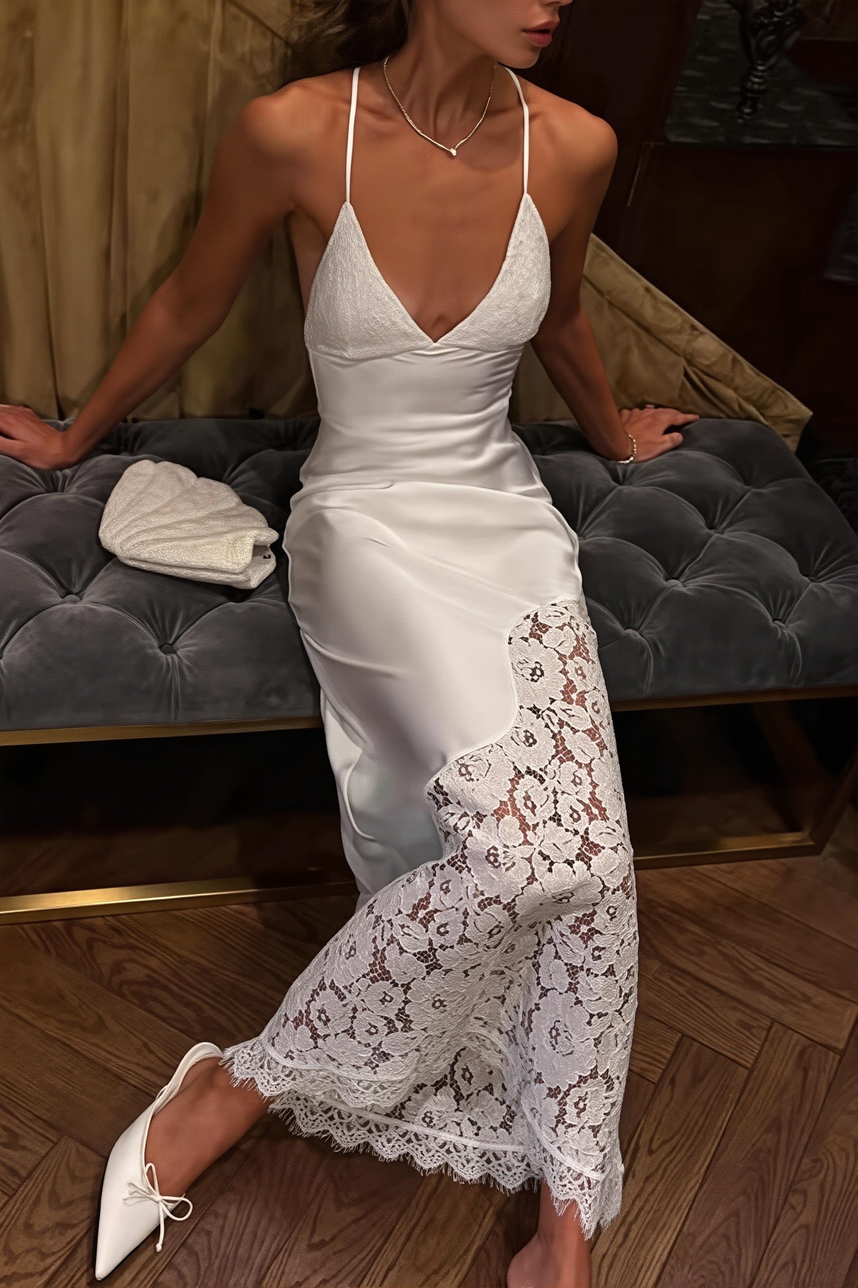 Dames Maxi Jurk Met Kant En Bodycon Pasvorm