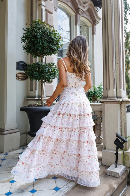 Dames Maxi Jurk Met Kantdetail En Volantzoom