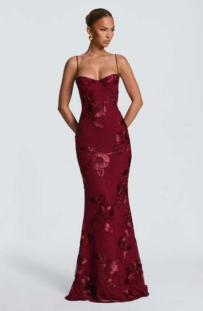 Dames Maxi Jurk Met Korsetdetail En Bloemenapplicatie