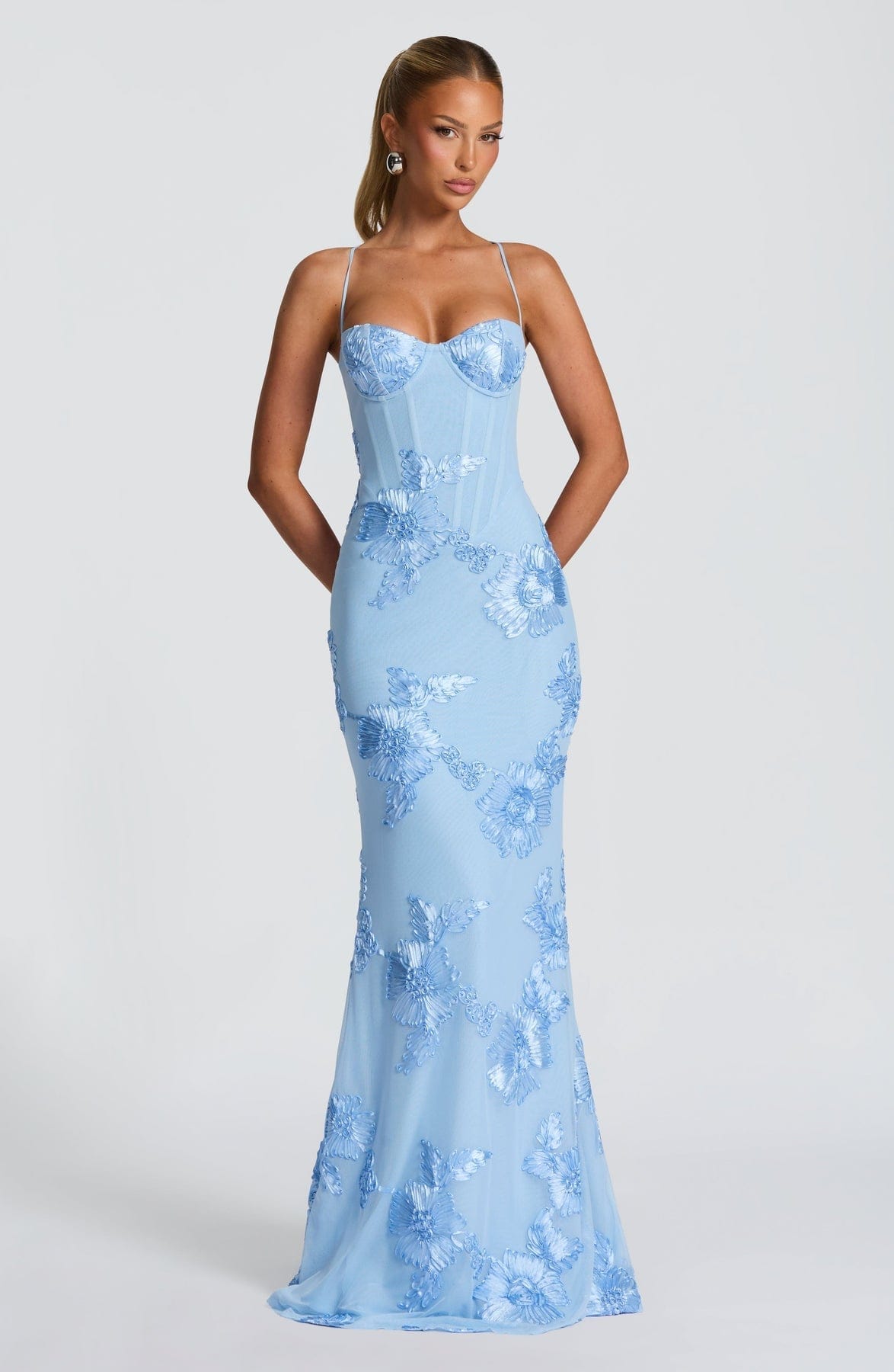 Dames Maxi Jurk Met Korsetdetail En Bloemenapplicatie