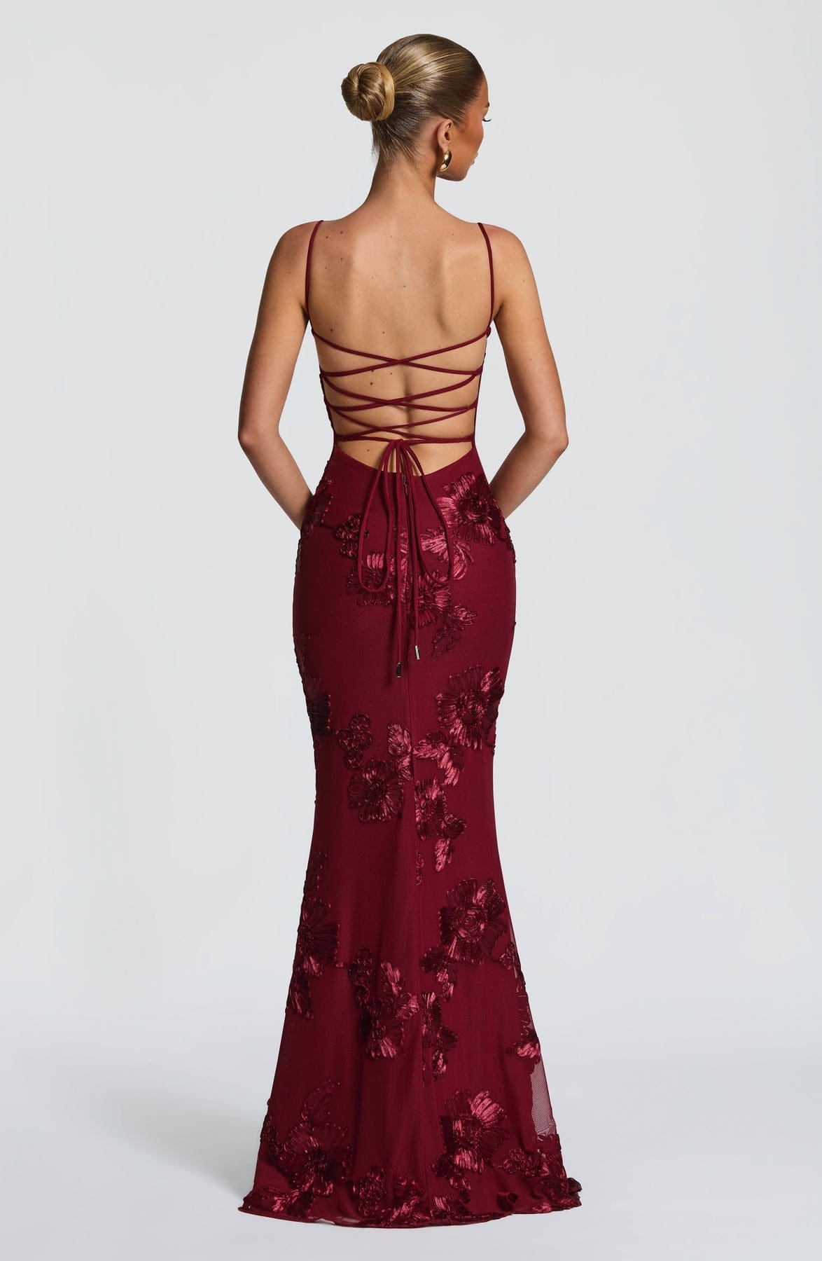 Dames Maxi Jurk Met Korsetdetail En Bloemenapplicatie