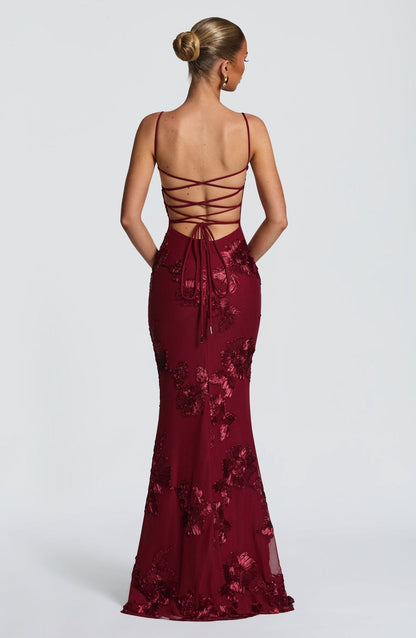 Dames Maxi Jurk Met Korsetdetail En Bloemenapplicatie