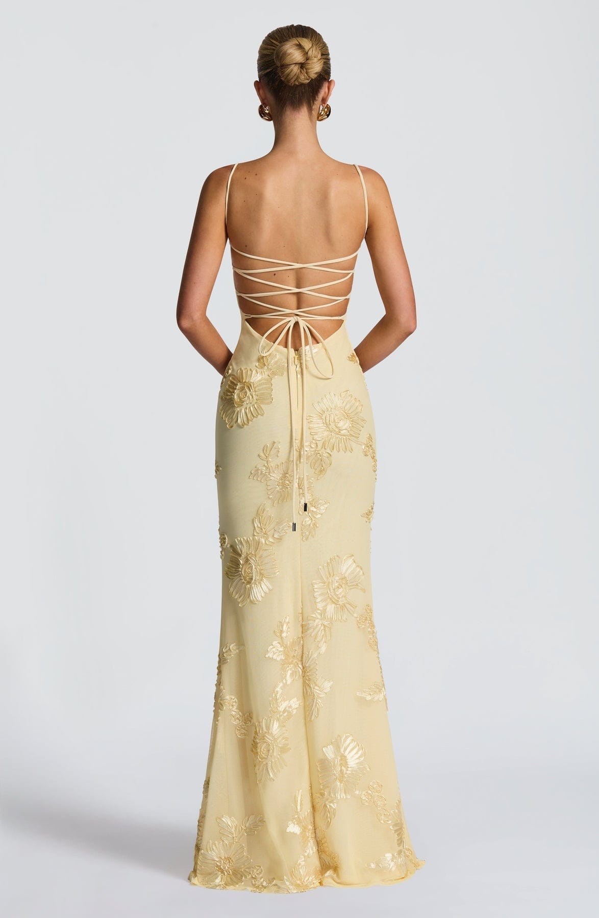 Dames Maxi Jurk Met Korsetdetail En Bloemenapplicatie