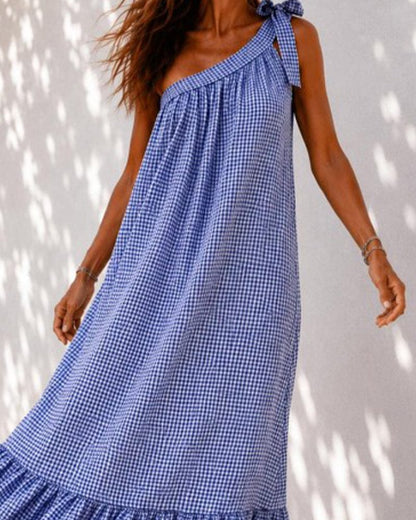 Dames Maxi Jurk Met One Shoulder En Ruches