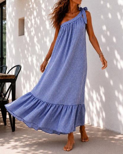 Dames Maxi Jurk Met One Shoulder En Ruches