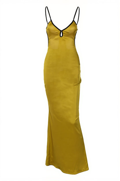 Dames Maxi Jurk Met Open Rug En V Hals