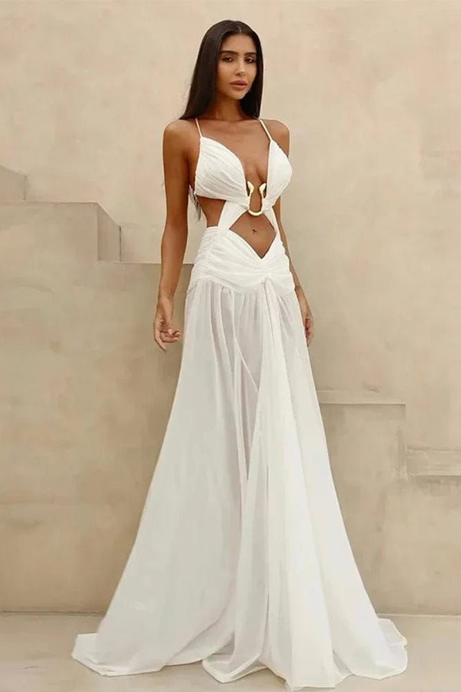 Dames Maxi Jurk Met Opengewerkt Design En V Hals