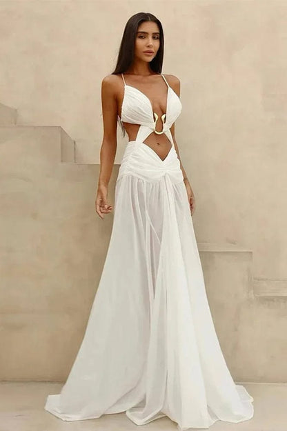 Dames Maxi Jurk Met Opengewerkt Design En V Hals