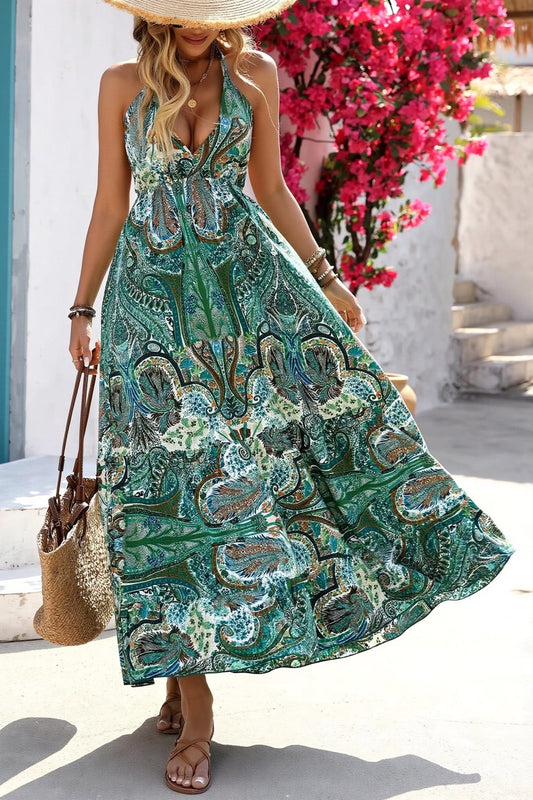 Dames Maxi Jurk Met Paisley Print En Halterhals