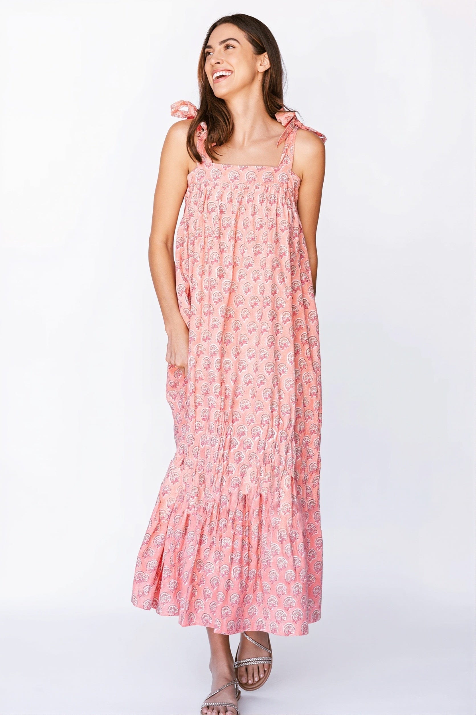 Dames Maxi Jurk Met Print En Strikbandjes