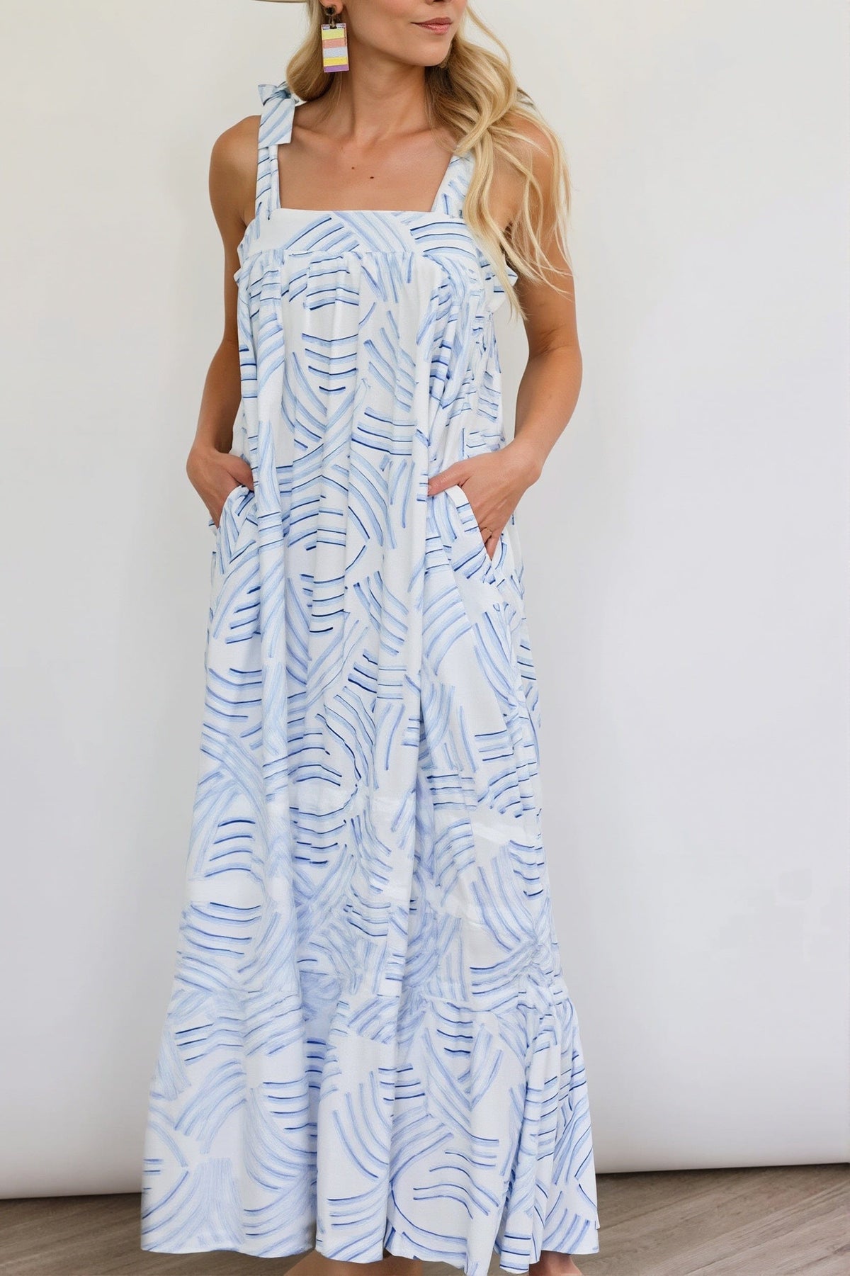 Dames Maxi Jurk Met Print En Strikbandjes
