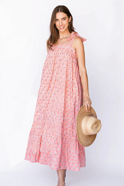 Dames Maxi Jurk Met Print En Strikbandjes