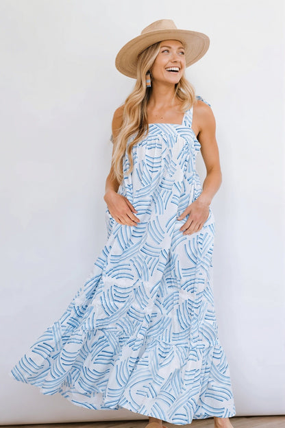 Dames Maxi Jurk Met Print En Strikbandjes