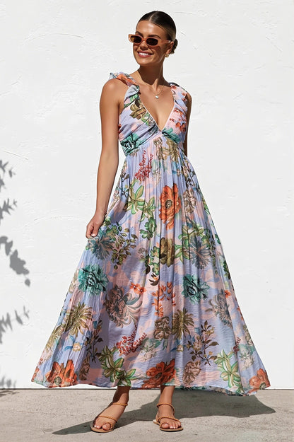 Dames Maxi Jurk Met Print En V Hals