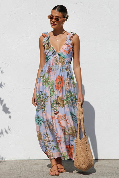 Dames Maxi Jurk Met Print En V Hals