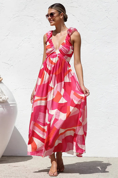Dames Maxi Jurk Met Print En V Hals