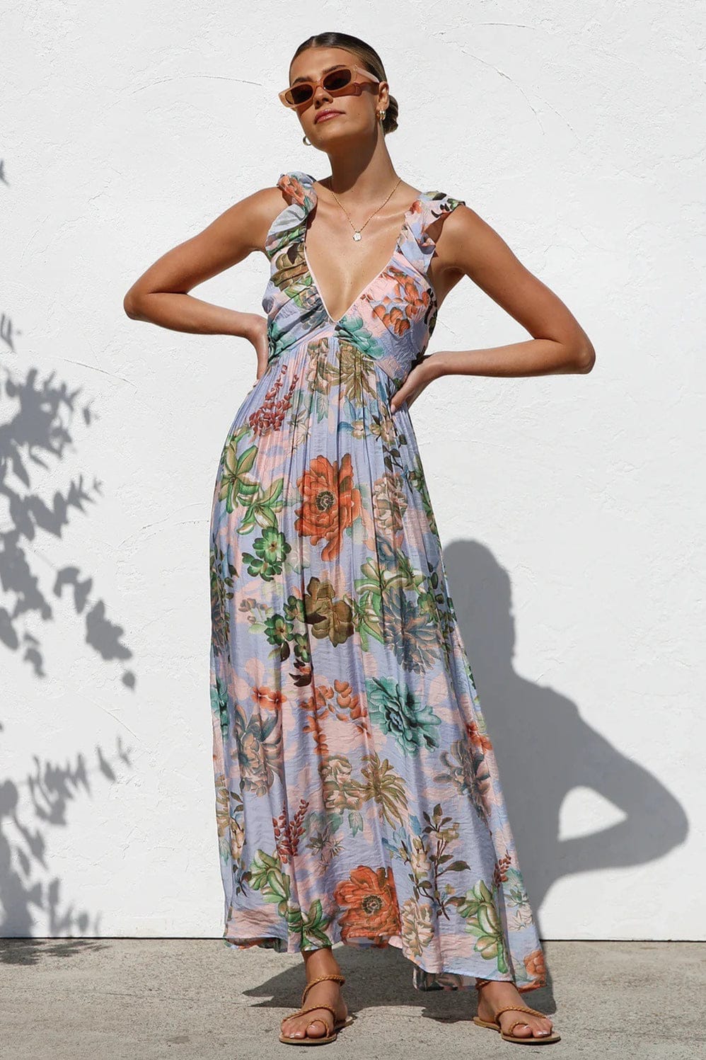 Dames Maxi Jurk Met Print En V Hals
