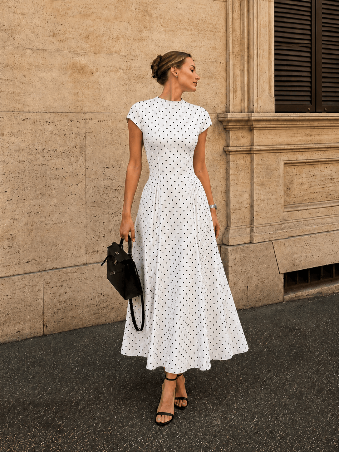 Dames Maxi Jurk Met Stippen En Fit Flare Pasvorm