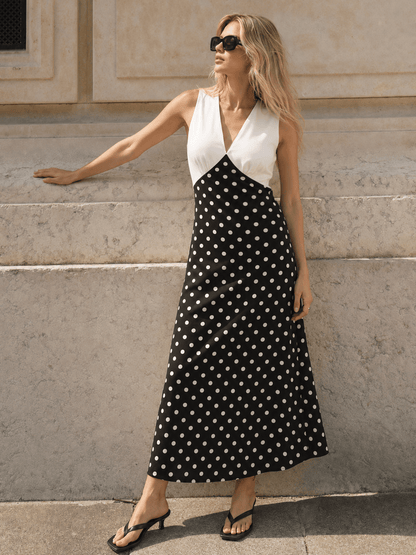 Dames Maxi Jurk Met Stippenprint En V Hals