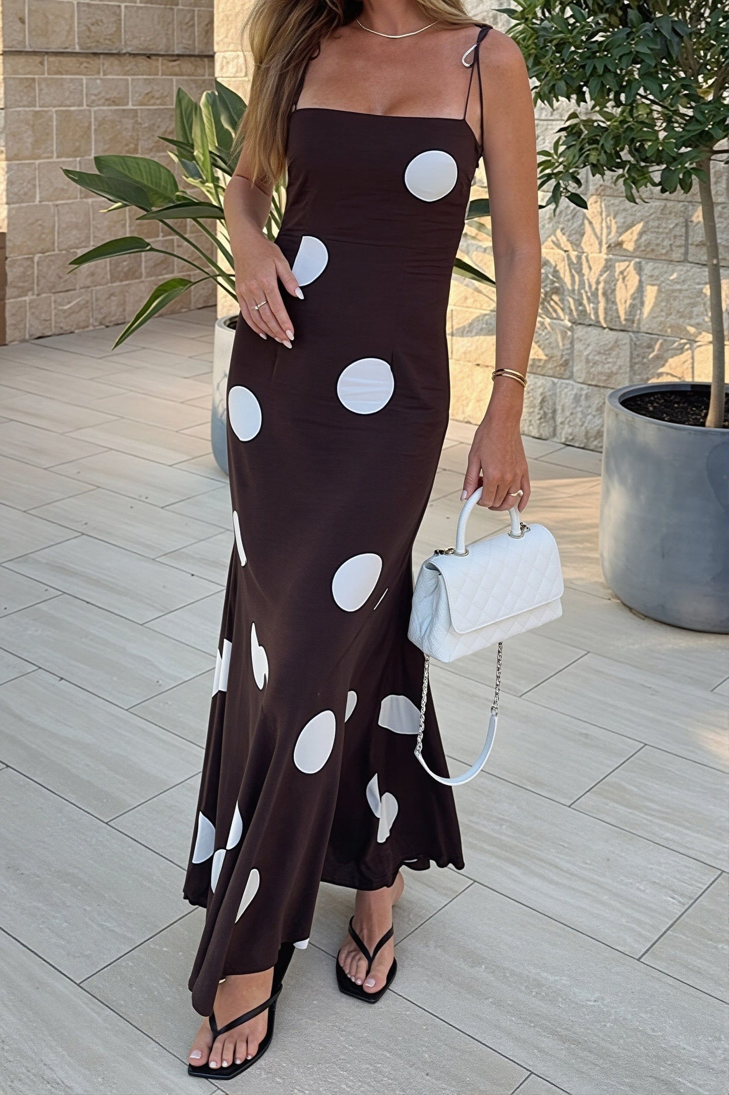 Dames Maxi Jurk Met Stippenprint Zonder Mouwen