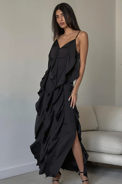 Dames Maxi Jurk Met Volants En V Hals