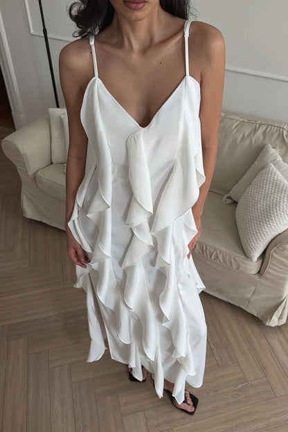 Dames Maxi Jurk Met Volants En V Hals
