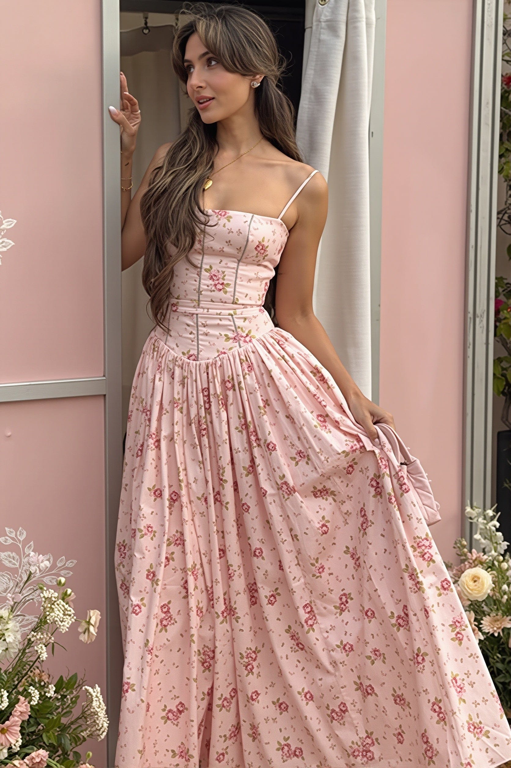 Dames Maxi Slipdress Met Bloemenprint En Hoge Taille