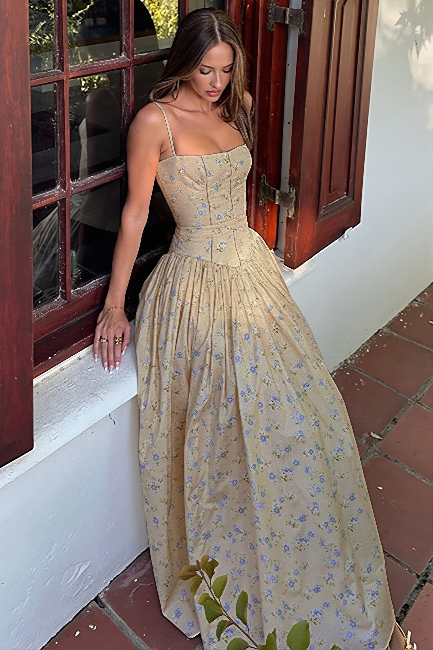 Dames Maxi Slipdress Met Bloemenprint En Hoge Taille