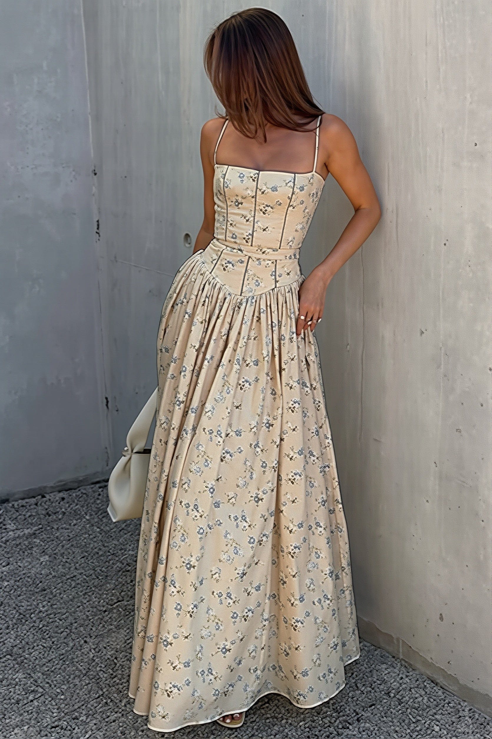 Dames Maxi Slipdress Met Bloemenprint En Hoge Taille