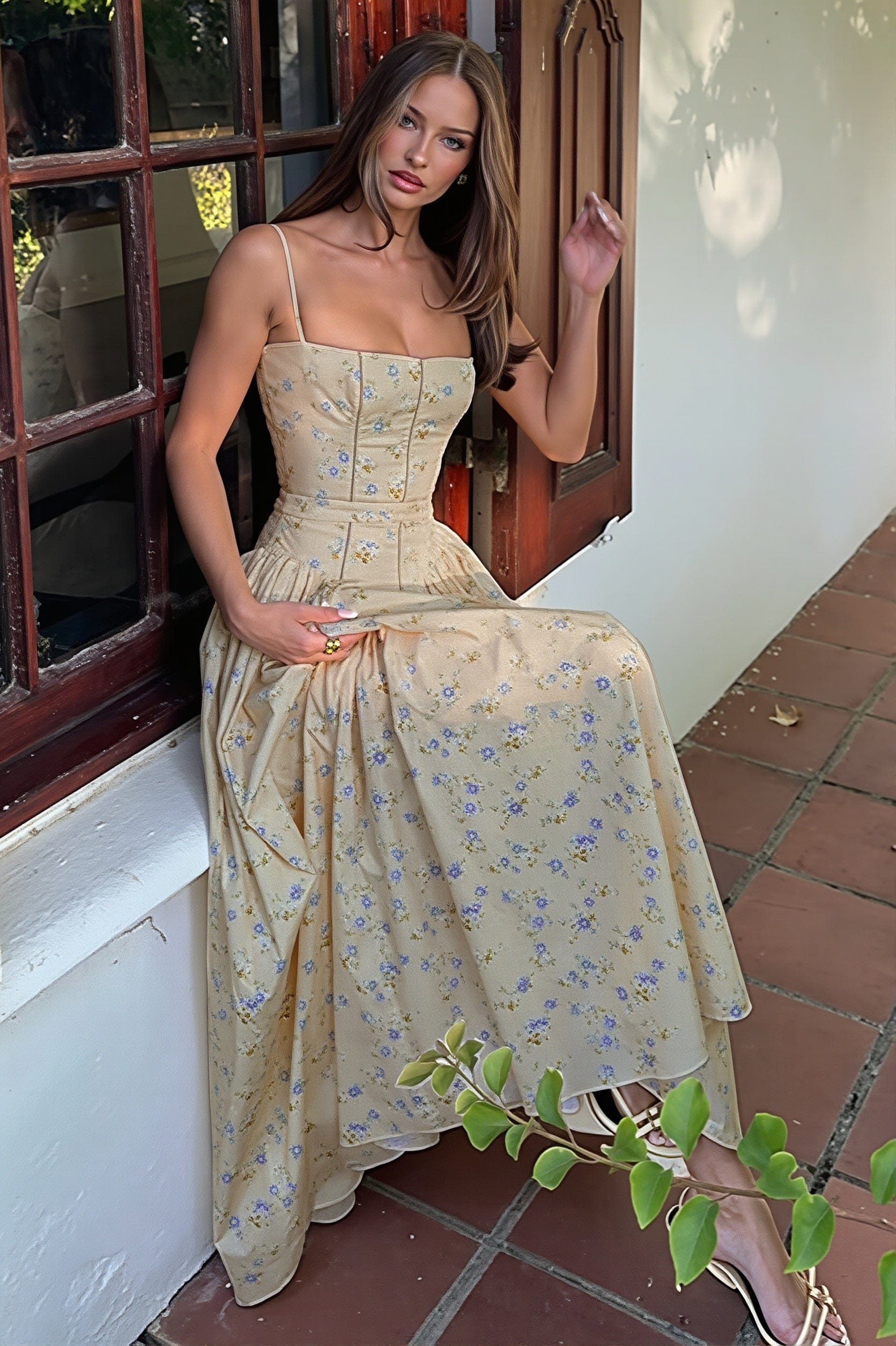 Dames Maxi Slipdress Met Bloemenprint En Hoge Taille