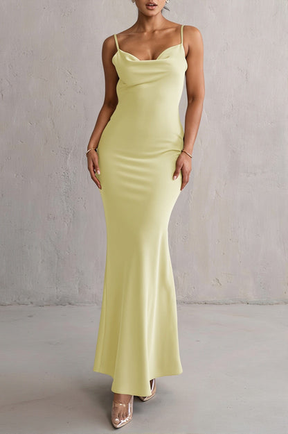 Dames Maxi Slipdress Met Open Rug En Watervalhals