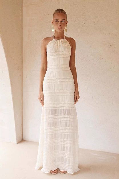 Dames Maxi Slipjurk Met Halternek En Strikdetail