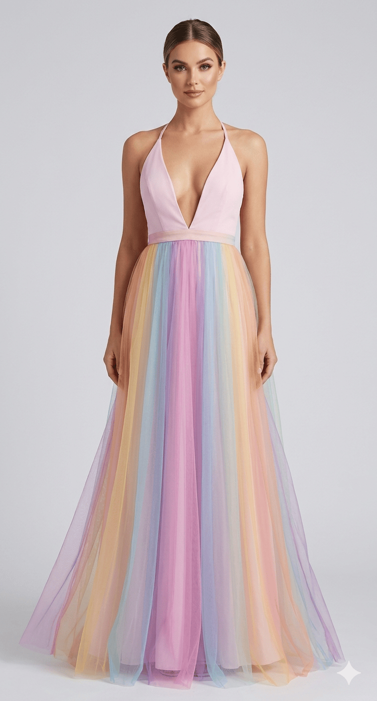 Dames Mesh Jurk Met Regenboogprint En Spaghettibandjes
