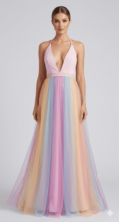 Dames Mesh Jurk Met Regenboogprint En Spaghettibandjes