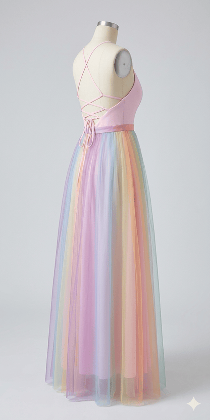 Dames Mesh Jurk Met Regenboogprint En Spaghettibandjes