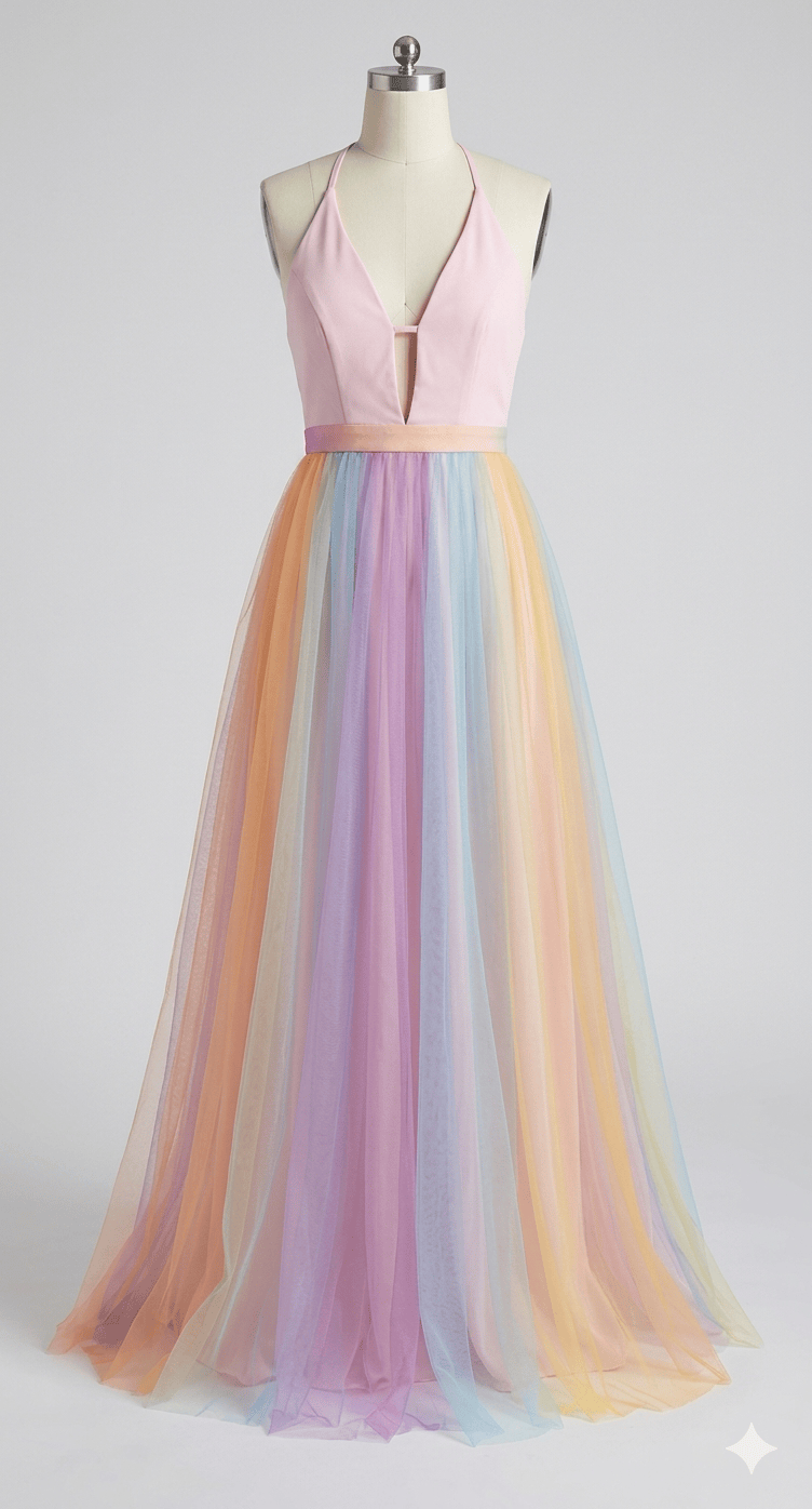 Dames Mesh Jurk Met Regenboogprint En Spaghettibandjes