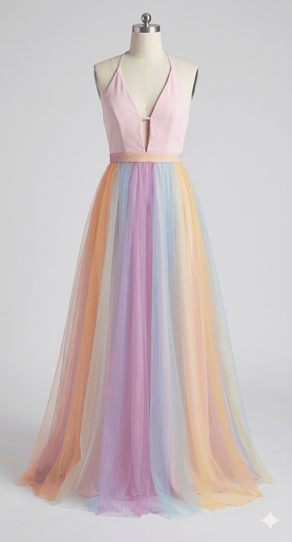 Dames Mesh Jurk Met Regenboogprint En Spaghettibandjes