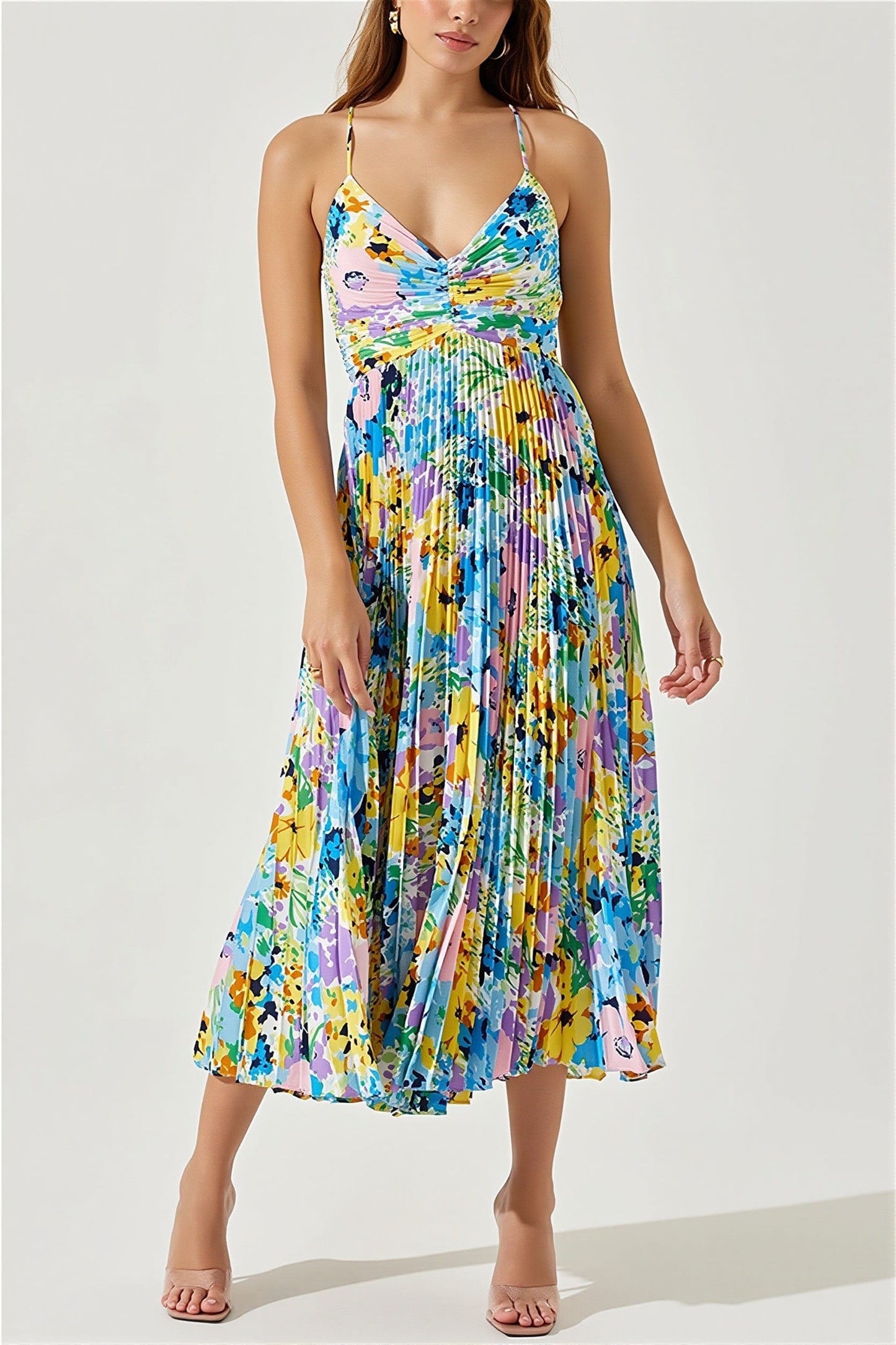 Dames Midi Jurk Met Bloemenprint En Plissé