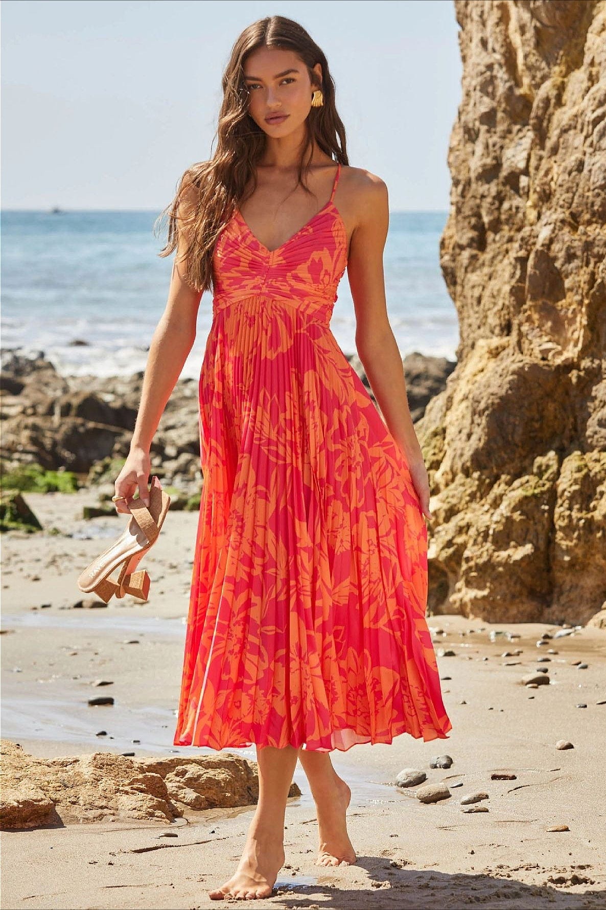 Dames Midi Jurk Met Bloemenprint En Plissé