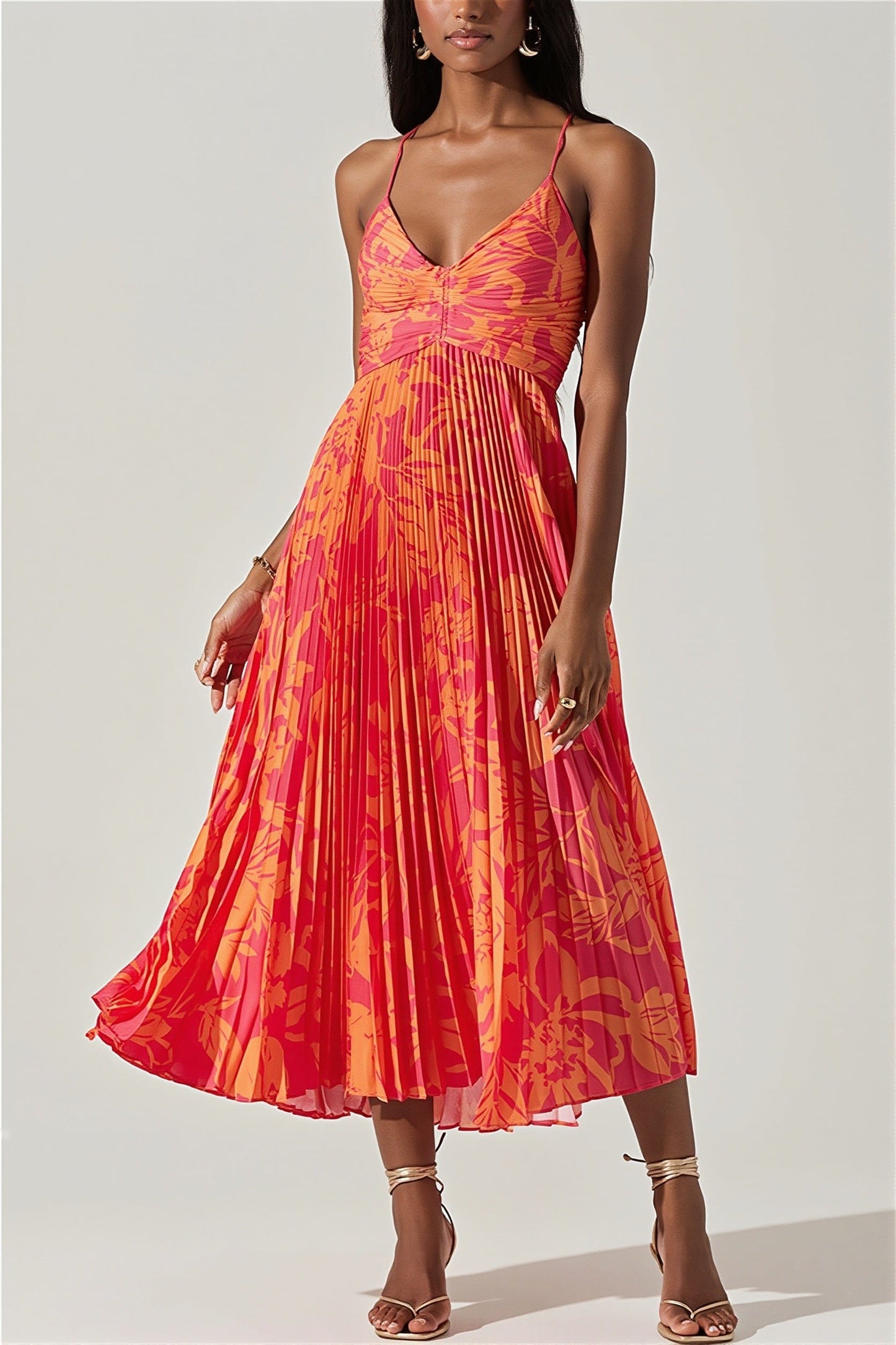 Dames Midi Jurk Met Bloemenprint En Plissé