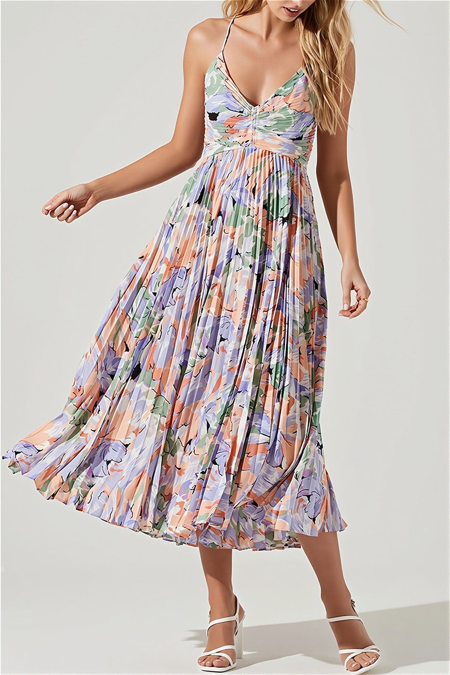 Dames Midi Jurk Met Bloemenprint En Plissé