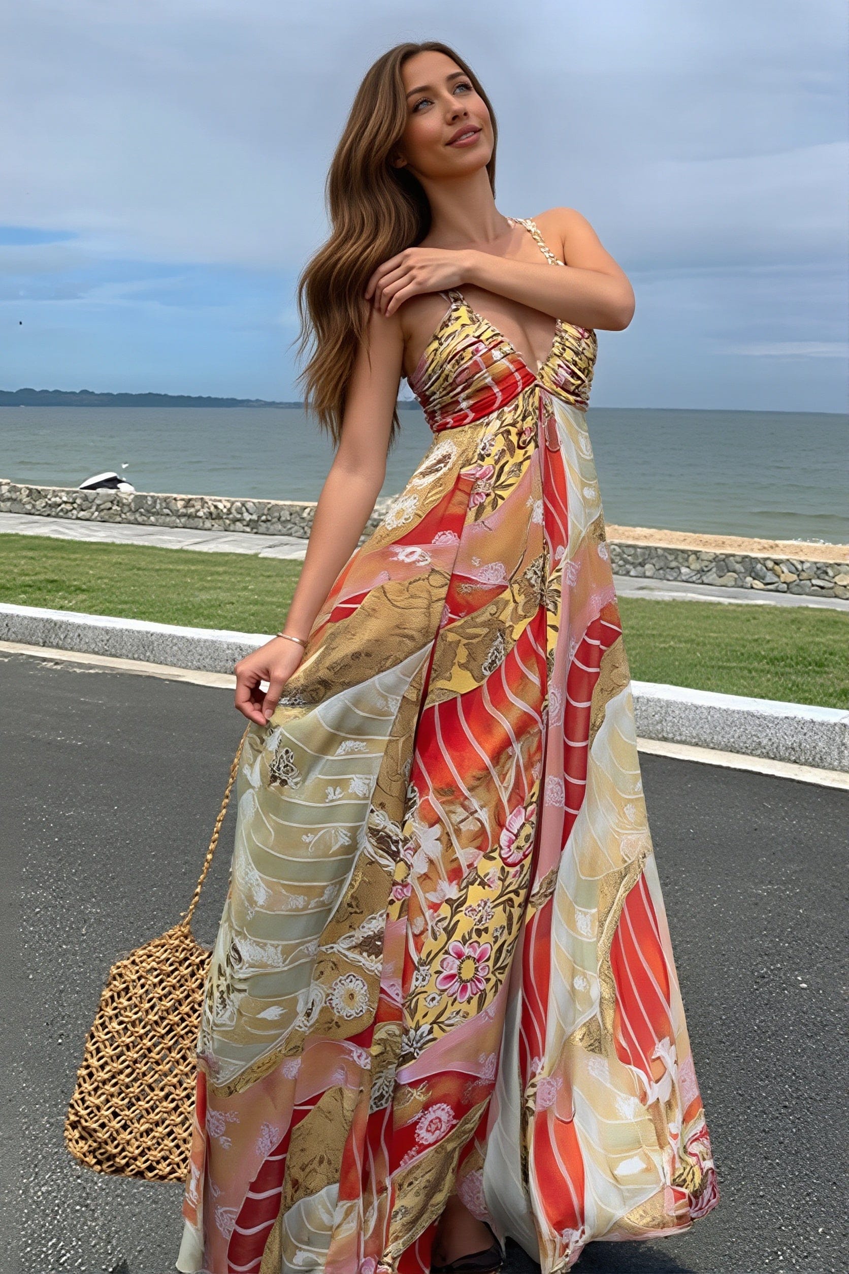 Dames Midi Jurk Met Bloemenprint En V Hals