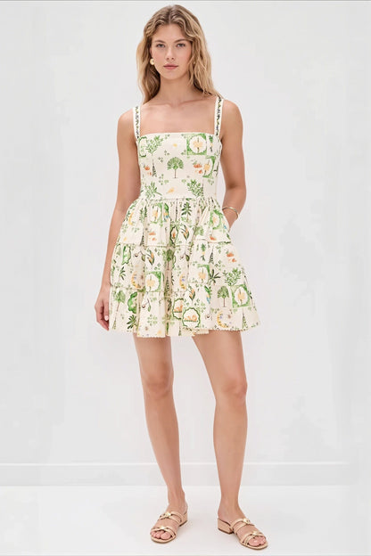 Dames Midi Jurk Met Bloemenprint En Vierkante Hals