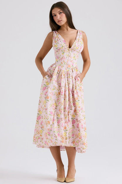 Dames Midi Jurk Met Bloemenprint Voor Bruiloftsgast