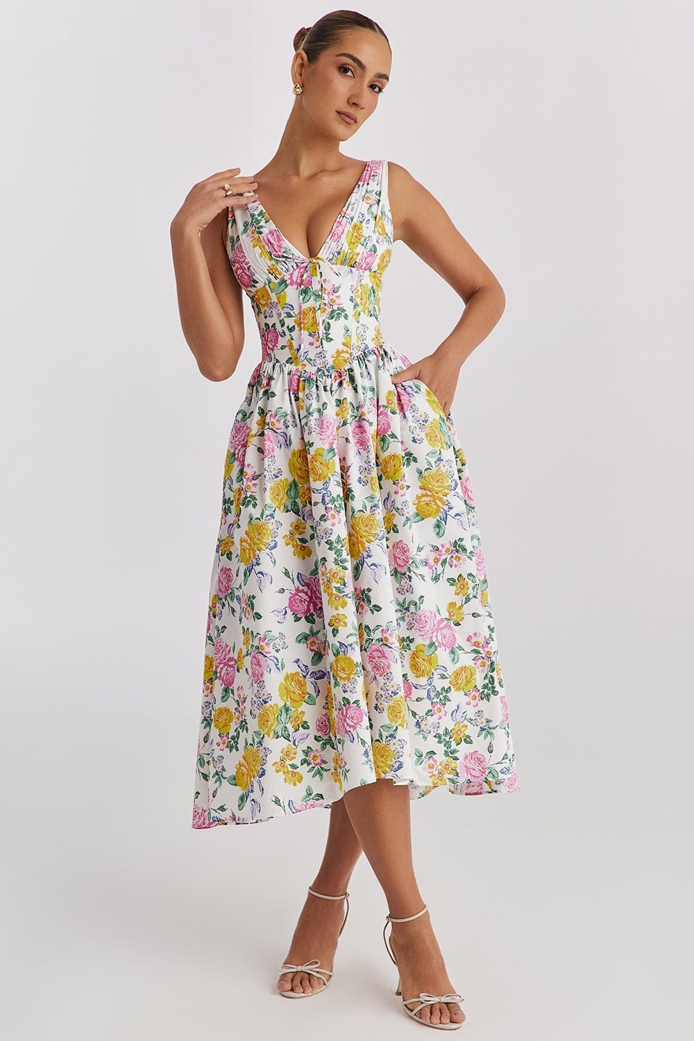 Dames Midi Jurk Met Bloemenprint Voor Bruiloftsgast